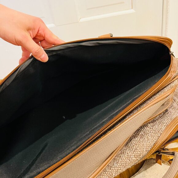 Vintage Pierre Cardin Paris Leather Tweed Luggage Travel Weekender Bag 22 inche - Picture 4 of 16